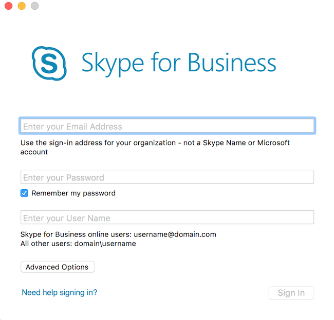 troubelshoot login skype for business for mac
